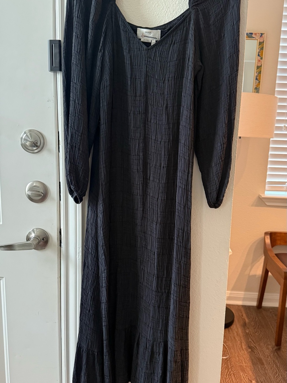 Anthropologie Black Textured Maxi Dress with Long Sleeves